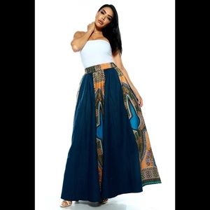 KHAKI DENIM FULL PRINTED PALLAZZO PANT